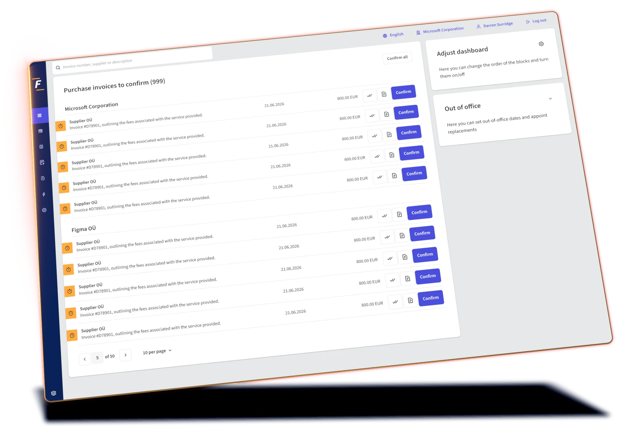 Obrazovka platformy Fitek: schvalovací workflow faktur